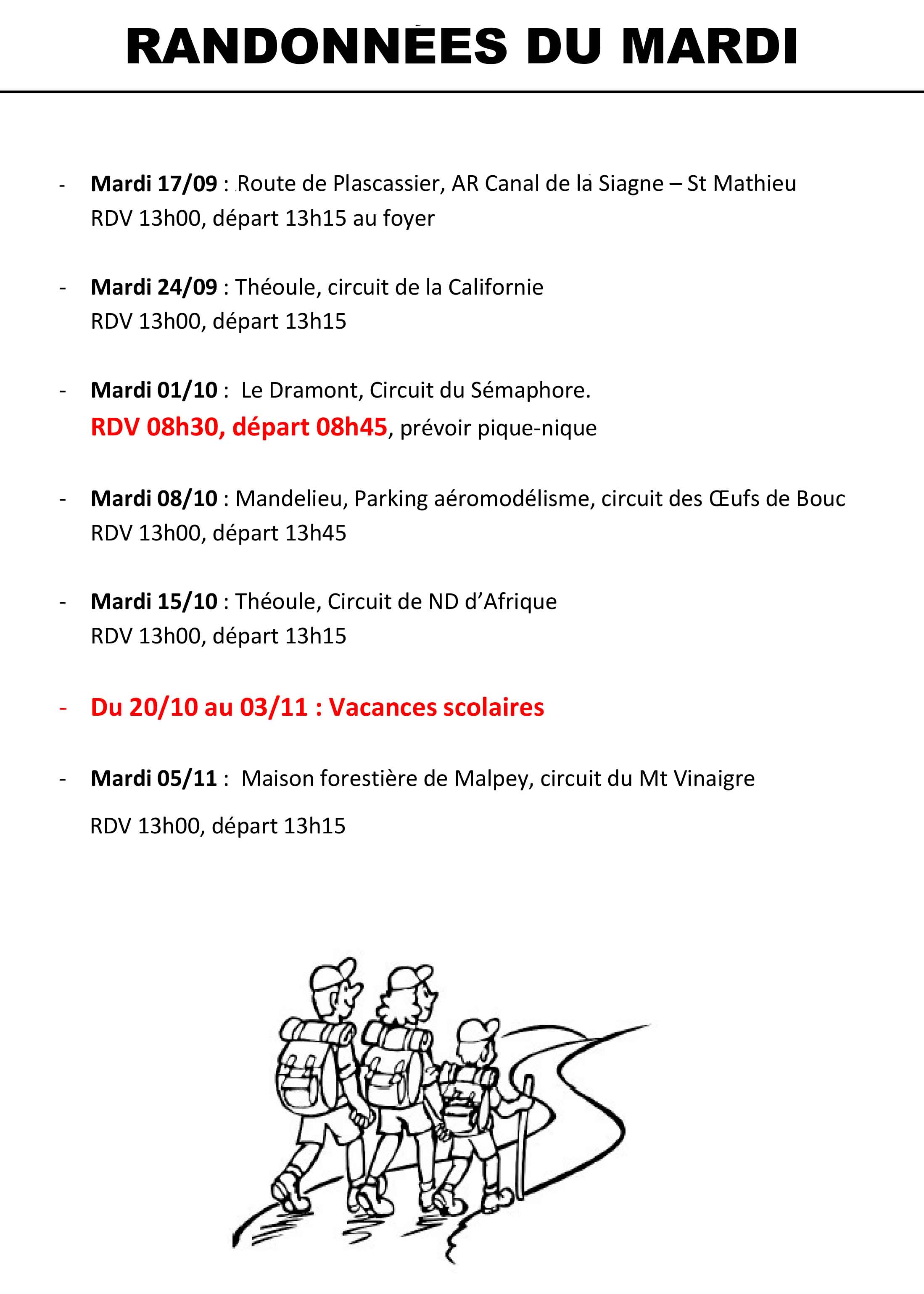 Randonnées au Foyer pour tous des Mimosas Le Cannet 2024/2025